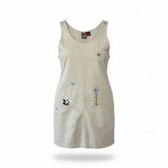 Vintage Disney Mickey Unlimited Jumper Dress XL Embroidered Mickey Birdhouse - Picture 1 of 13